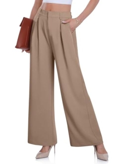 DACESLON Women's Causal Wide Leg Pants High Elastic Waisted in The Back Business Work Trousers Long Straight Suit Pants