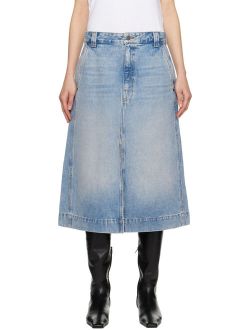 KHAITE Blue Charlene Denim Midi Skirt