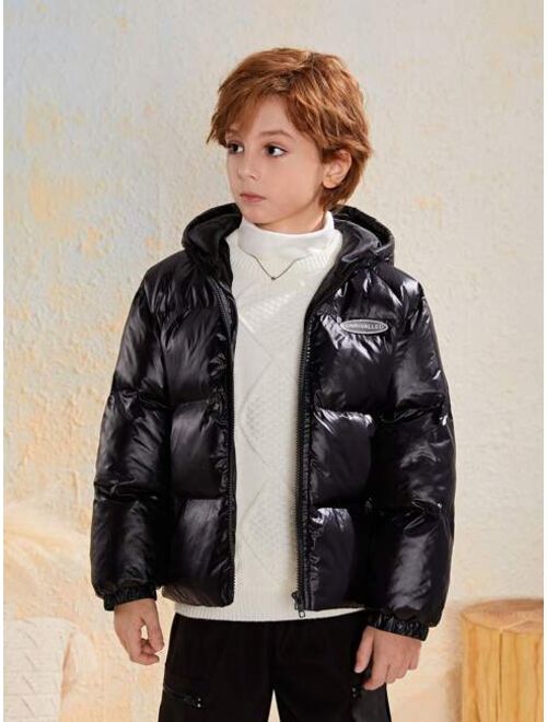 SHEIN Kids EVRYDAY Tween Boy Casual Woven Hooded Plain Thick Coat