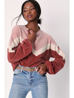 Constant Cuddles Pink Chevron Chenille Knit Sweater