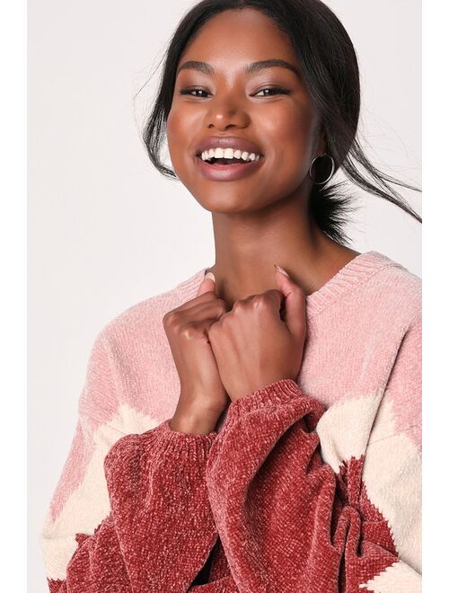 Lulus Constant Cuddles Pink Chevron Chenille Knit Sweater