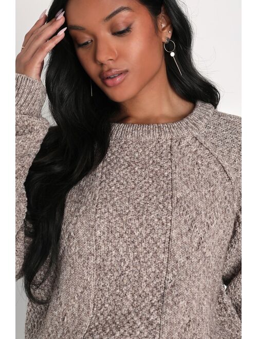 Lulus Winter Wishes Heather Brown Chunky Knit Pullover Sweater