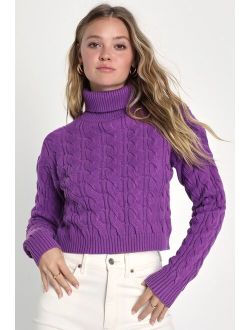 Slope Days Purple Cable Knit Cropped Turtleneck Sweater