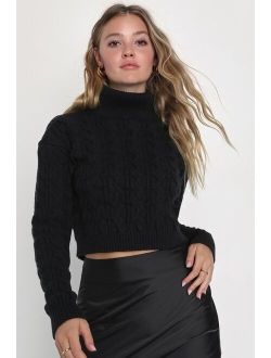 Slope Days Purple Cable Knit Cropped Turtleneck Sweater