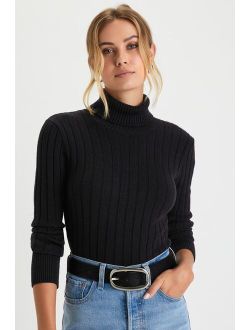 Seasonal Aesthetic Black Ribbed Turtleneck Sweater