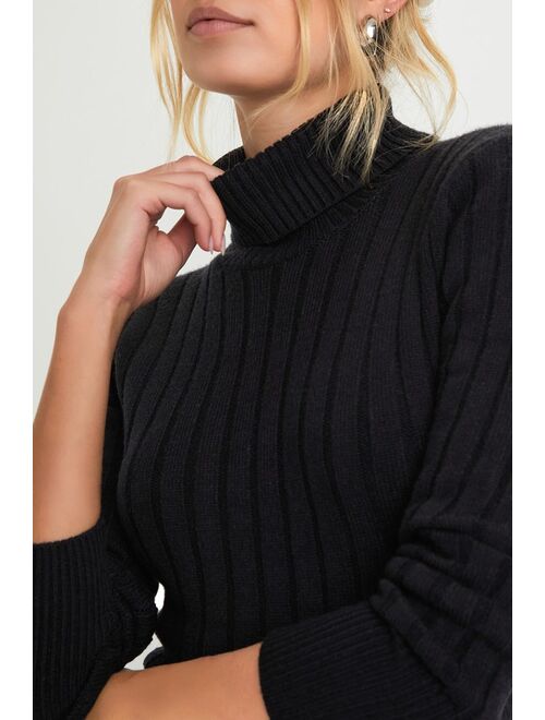 Lulus Seasonal Aesthetic Black Ribbed Turtleneck Sweater