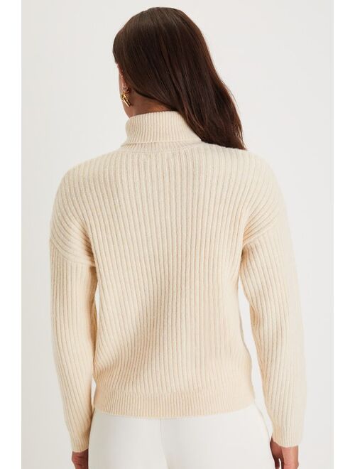 Lulus Toasty Style Cream Ribbed Knit Turtleneck Sweater