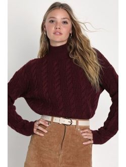Autumn Comfort Burgundy Cable Knit Mock Neck Sweater