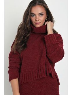 Cozy Plans Burgundy Chenille Knit Turtleneck Sweater Top