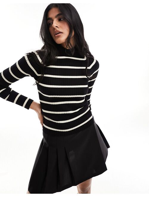 Stradivarius high neck sweater in black and white stripe