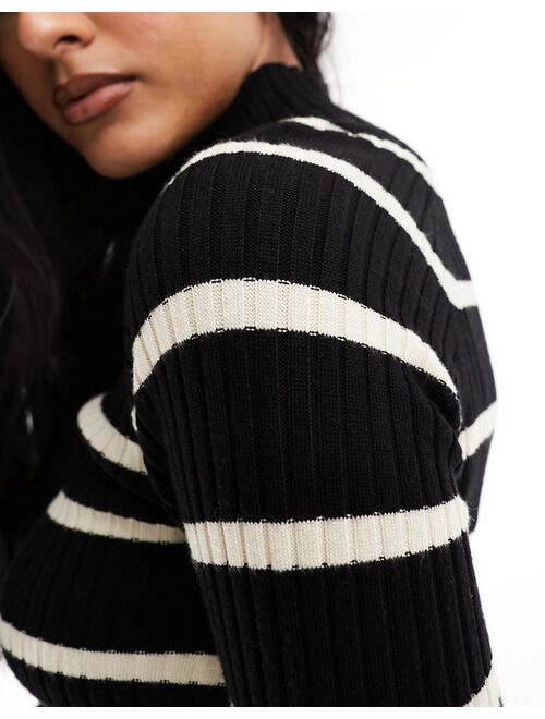 Stradivarius high neck sweater in black and white stripe