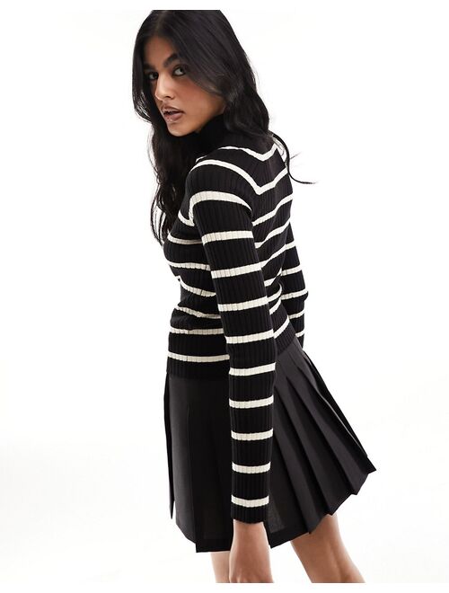 Stradivarius high neck sweater in black and white stripe