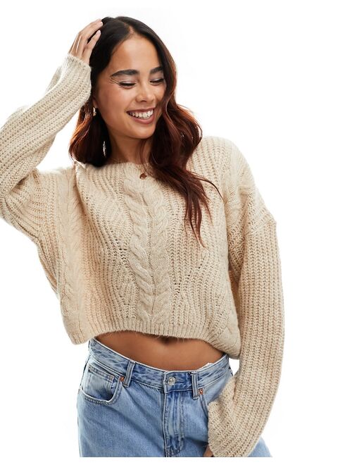 Stradivarius cable knit sweater in beige