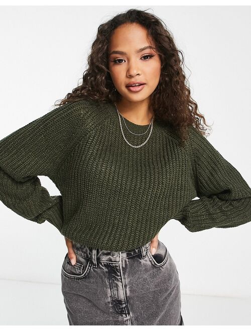 New Look crew neck knitted sweater with stich detail in dark khaki