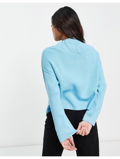 ASOS Petite ASOS DESIGN Petite crew neck boxy sweater with seam front in blue