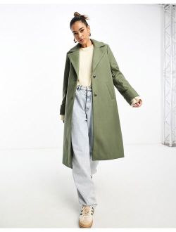 single breasted wool blend coat in khaki