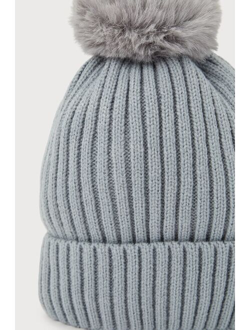Lulus Chalet Charisma Grey Ribbed Pom Pom Beanie