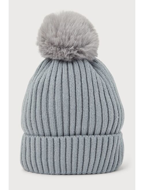 Lulus Chalet Charisma Grey Ribbed Pom Pom Beanie