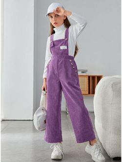 Girls Patched Detail Overall Jumpsuit Without Tee