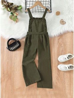 Toddler Girls Frill Trim Corduroy Overall Jumpsuit