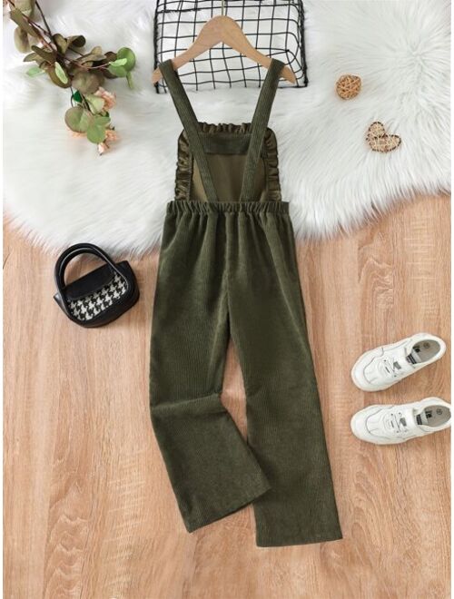 Shein Toddler Girls Frill Trim Corduroy Overall Jumpsuit