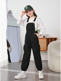 Tween Girl Pocket Side Overall Jumpsuit Without Tee