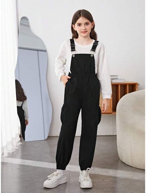 SHEIN Tween Girl Pocket Side Overall Jumpsuit Without Tee