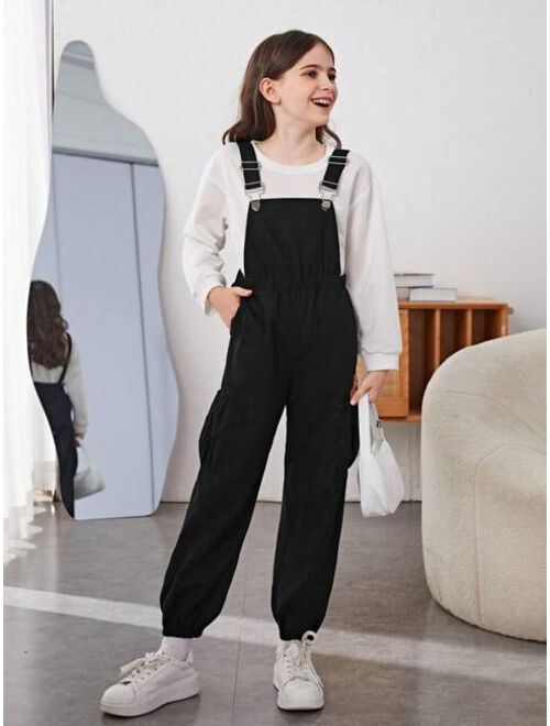 SHEIN Tween Girl Pocket Side Overall Jumpsuit Without Tee