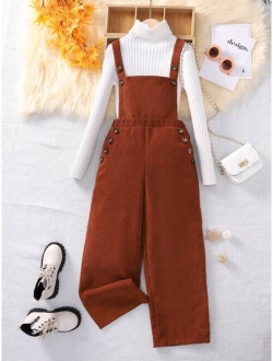 Tween Girl 1pc Button Detail Overall Jumpsuit
