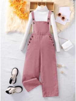 Tween Girl 1pc Button Detail Overall Jumpsuit