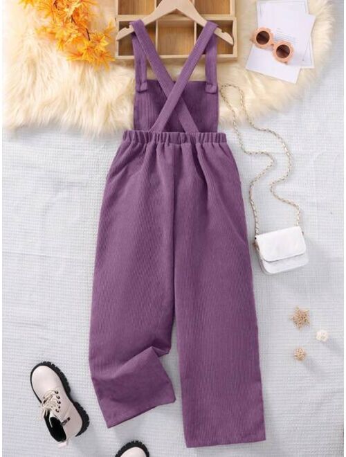 SHEIN Tween Girl 1pc Button Detail Overall Jumpsuit