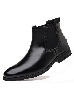 Men's Chelsea Boots Leather Casual Chukka Ankle Boots Classic Elastic Dress Boots for Men
