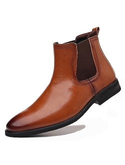 Men's Chelsea Boots Leather Casual Chukka Ankle Boots Classic Elastic Dress Boots for Men