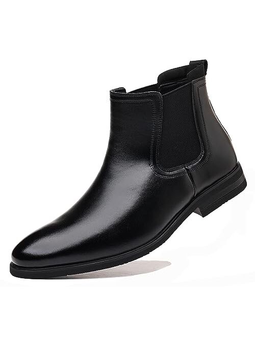DADAWEN Men's Chelsea Boots Leather Casual Chukka Ankle Boots Classic Elastic Dress Boots for Men