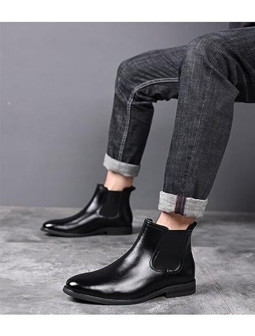 DADAWEN Men's Chelsea Boots Leather Casual Chukka Ankle Boots Classic Elastic Dress Boots for Men