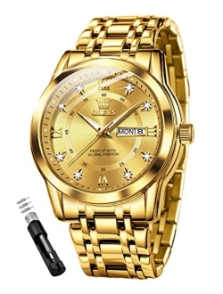 Mens Diamond Watch Luxury Business Dress Wrist Watches Quartz Stainless Steel Waterproof Luminous Day Date