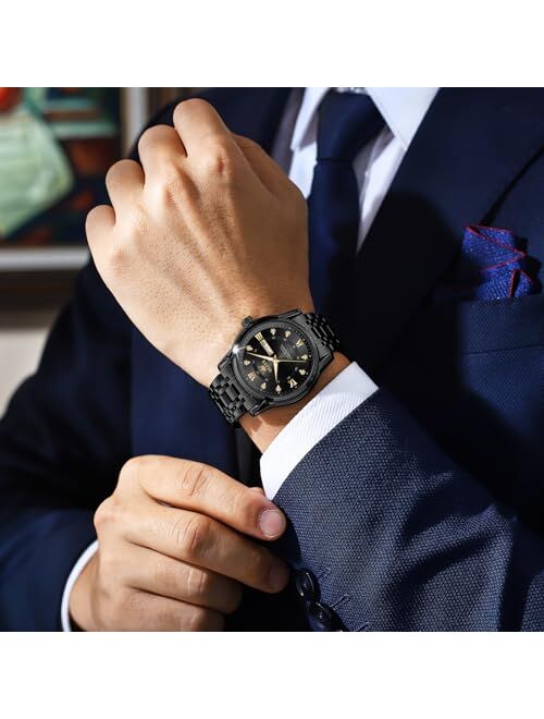 OLEVS Mens Diamond Watch Luxury Business Dress Wrist Watches Quartz Stainless Steel Waterproof Luminous Day Date