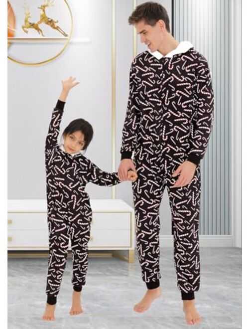 YEAXLUD Matching Family Pajamas Christmas Onesie Jumpsuit Zipper Soft PJ's Cute One Piece Printed Xmas Sleepwear