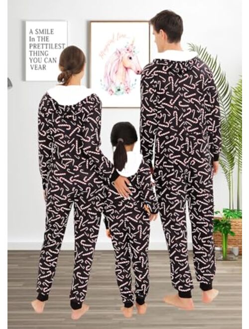 YEAXLUD Matching Family Pajamas Christmas Onesie Jumpsuit Zipper Soft PJ's Cute One Piece Printed Xmas Sleepwear