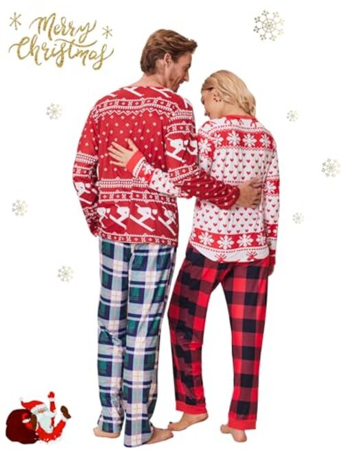Ekouaer Family Matching Christmas Pajamas Holiday PJ Set Men and Women Sleepwear Long Sleeve Jammies Print Tops and Pants