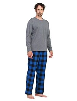 Men's Pajama Set 100% Cotton Flannel Top Long Sleeve & Bottom Pants Plaid Sleepwear PJ Sleepwear Lounge Comfy M79/M95