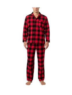 Men's Pajama Set 100% Cotton Flannel Top Long Sleeve & Bottom Pants Plaid Sleepwear PJ Sleepwear Lounge Comfy M79/M95