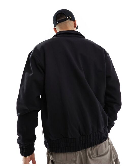 ASOS DESIGN heavyweight oversized harrington jacket with pockets in black