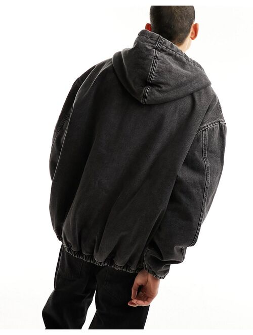 ASOS DESIGN super oversized denim jacket with hood in washed black