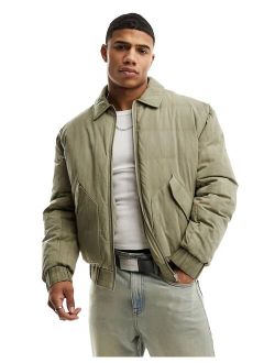 oversized washed bomber jacket in khaki
