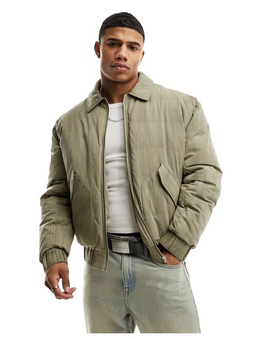 ASOS DESIGN oversized washed bomber jacket in khaki