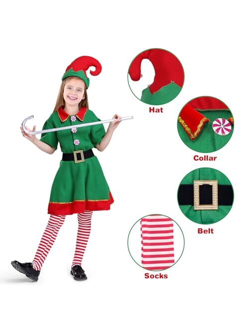 Cowaski Elf Costume for Kids,Christmas Elf Outfit for Girls Boys.Velvet Dress Up Santa's Helper Costume Xmas Festive Outfit