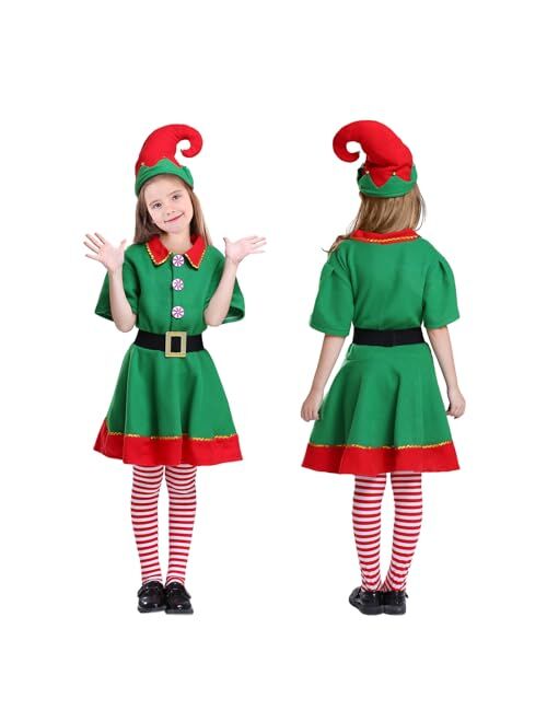 Cowaski Elf Costume for Kids,Christmas Elf Outfit for Girls Boys.Velvet Dress Up Santa's Helper Costume Xmas Festive Outfit