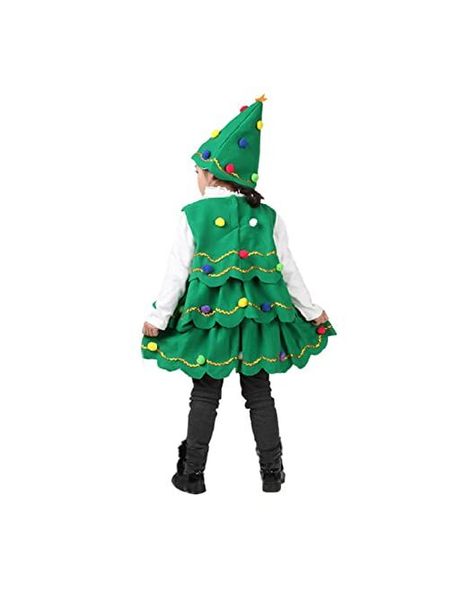 FEIBEL Kids Christmas Tree Costume for Girls Sleeveless Ruffle Dress Xmas Tree Cosplay Elf Christmas Outfits