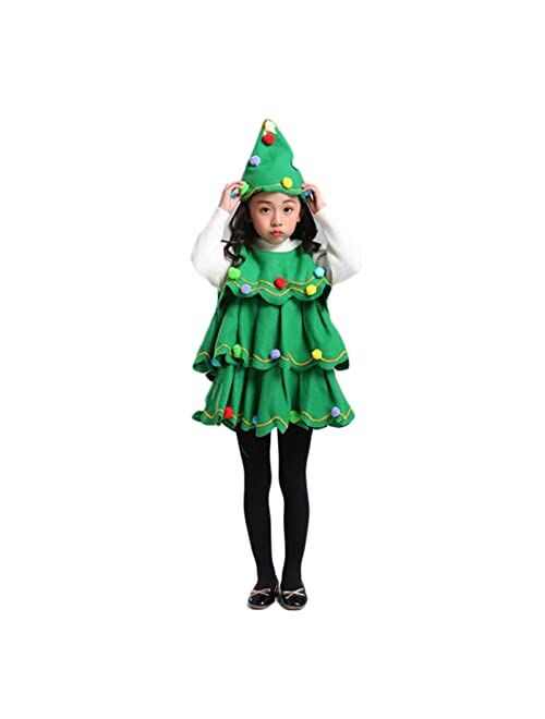 FEIBEL Kids Christmas Tree Costume for Girls Sleeveless Ruffle Dress Xmas Tree Cosplay Elf Christmas Outfits